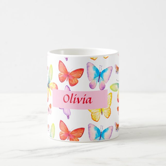 Colourful Watercolor Butterfly Personalised Coffee Mug (Center)