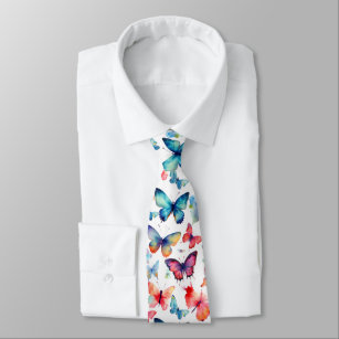 Colourful Watercolor Butterfly Rainbow Pattern Tie