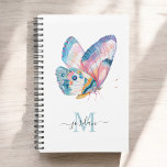 Colourful Watercolor Butterfly with Monogram Planner<br><div class="desc">A beautiful watercolor butterfly in vivid hues of blue, aqua, pink, orange and white reminds one of the beauty of nature found in these magnificent creatures. A modern text template is used to personalise with your name and monogram initial. When personalising your name in the design template, leave the small...</div>