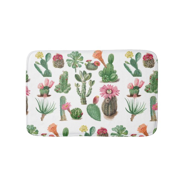 Colourful Watercolor Cactus & Succulents Flowers  Bath Mat (Front)