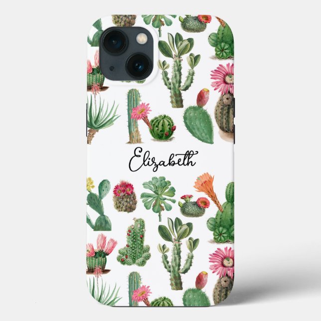 Colourful Watercolor Cactus & Succulents Flowers Case-Mate iPhone Case (Back)