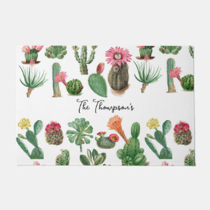Colourful Watercolor Cactus & Succulents Flowers  Doormat