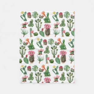 Colourful Watercolor Cactus & Succulents Flowers Fleece Blanket