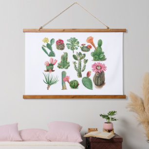 Colourful Watercolor Cactus & Succulents Flowers  Hanging Tapestry