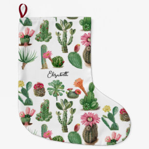 Colourful Watercolor Cactus & Succulents Flowers  Large Christmas Stocking