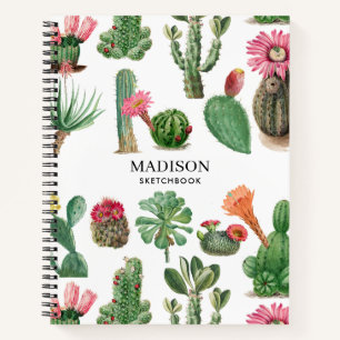 Colourful Watercolor Cactus & Succulents Flowers Notebook