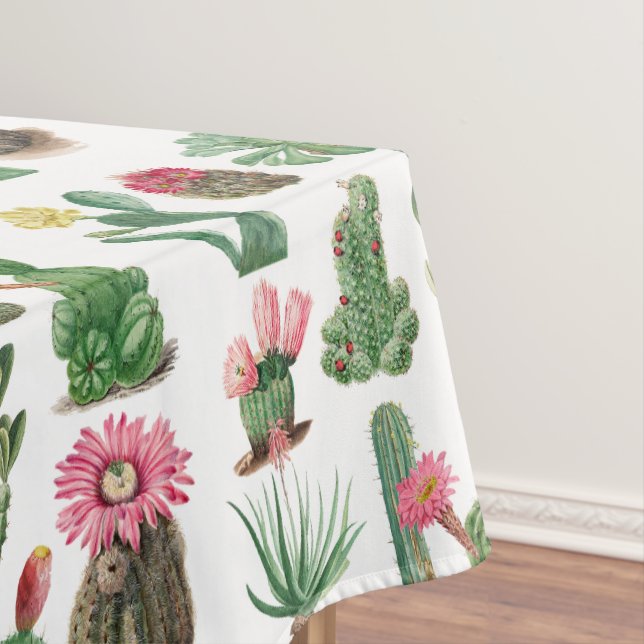 Colourful Watercolor Cactus & Succulents Flowers  Tablecloth (In Situ)