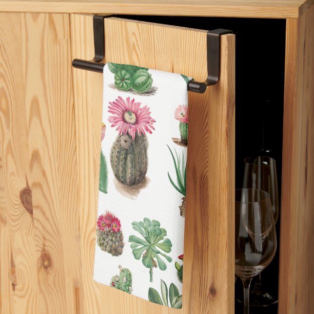Colourful Watercolor Cactus & Succulents Flowers  Tea Towel (Thirds Fold)
