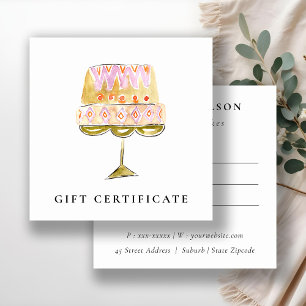 Colourful Watercolor Cake Bakery Gift Certifate Square Business Card