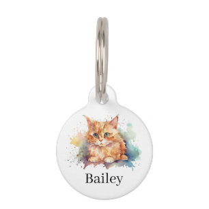 Colourful Watercolor Cat Splatter Art Pet Tag