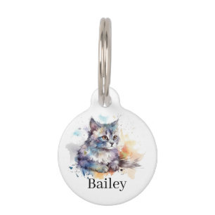 Colourful Watercolor Cat Splatter Art Pet Tag