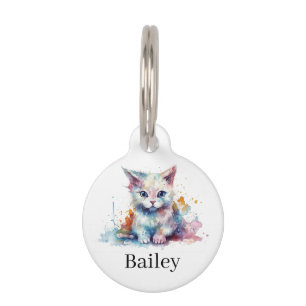 Colourful Watercolor Cat Splatter Art Pet Tag