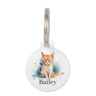 Colourful Watercolor Cat Splatter Art Pet Tag