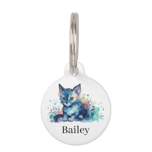 Colourful Watercolor Cat Splatter Art Pet Tag