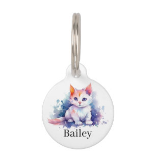 Colourful Watercolor Cat Splatter Art Pet Tag