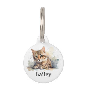 Colourful Watercolor Cat Splatter Art Pet Tag