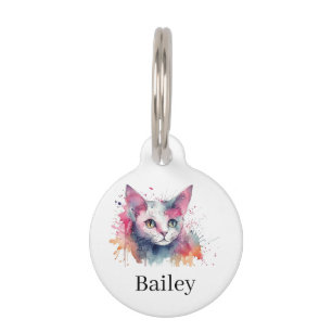 Colourful Watercolor Cat Splatter Art Pet Tag