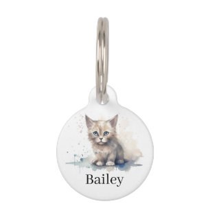 Colourful Watercolor Cat Splatter Art Pet Tag