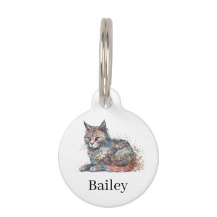 Colourful Watercolor Cat Splatter Art Pet Tag