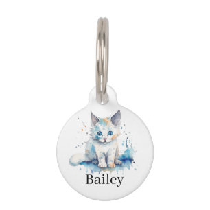 Colourful Watercolor Cat Splatter Art Pet Tag