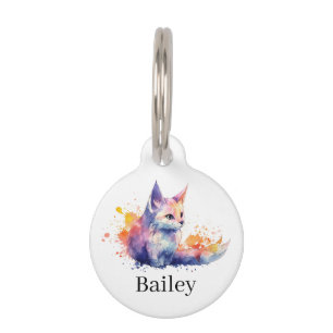 Colourful Watercolor Cat Splatter Art Pet Tag