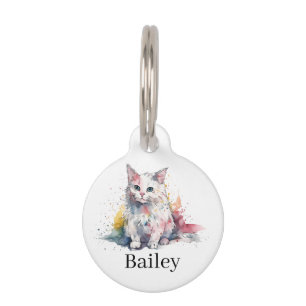 Colourful Watercolor Cat Splatter Art Pet Tag