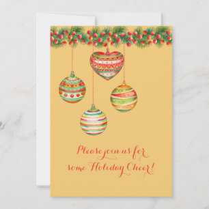 Colourful Watercolor Christmas Balls Party Invite