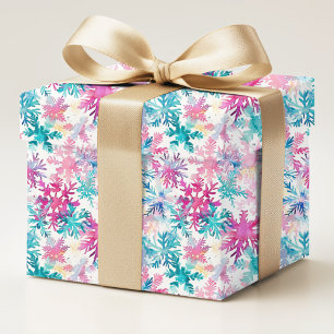 Colourful Watercolor Christmas Snowflakes Wrapping Paper
