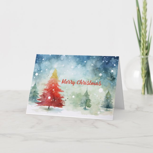 Colourful Watercolor Christmas Trees Christmas Car Card (Front)