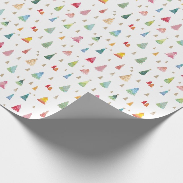 Colourful Watercolor Christmas Trees Holiday Wrapping Paper (Corner)