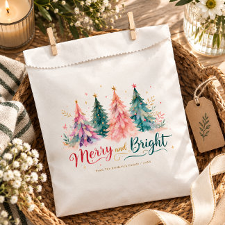 Colourful Watercolor Christmas Trees Merry & Brigh Favour Bags