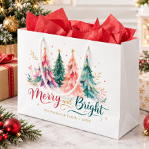 Colourful Watercolor Christmas Trees Merry & Brigh