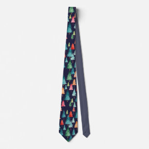 Colourful Watercolor Christmas Trees Personalised Tie