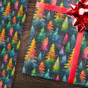 Colourful watercolor Christmas trees Wrapping Paper