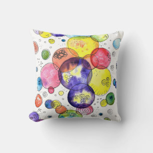 Colourful Watercolor Circles Abstract Cushion