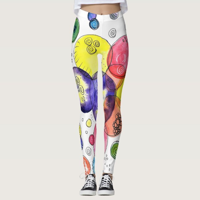 Colourful Watercolor Circles Abstract Leggings (Front)