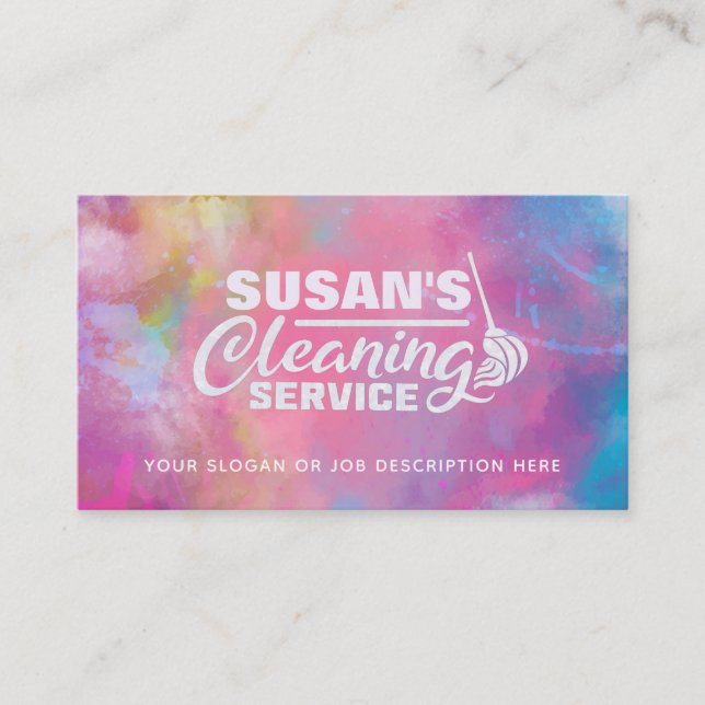 Colourful Watercolor Cleaning Business Cards (Front)