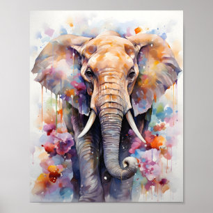 Colourful Watercolor Cool Painting Wild Elephant Poster