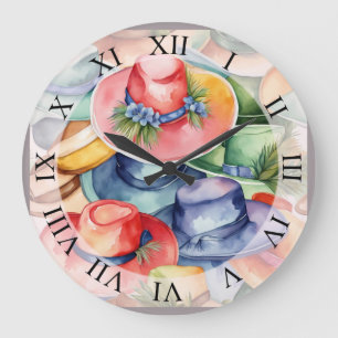 Colourful Watercolor Cowboy Hats Western Style Ar Large Clock