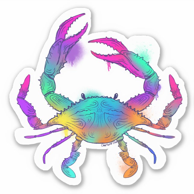 Colourful watercolor crab sticker (Front)