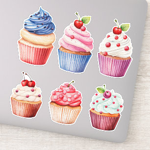 Colourful Watercolor Cupcakes set of 6