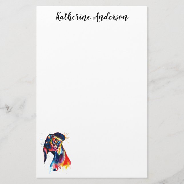 Colourful Watercolor Dachshund Stationery (Front)