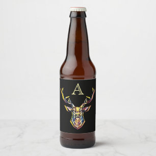 Colourful Watercolor Deer Head Art Beer Bottle Label