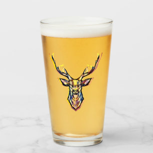 Colourful Watercolor Deer Head Art Glass