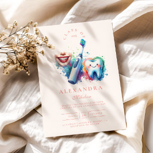 Colourful Watercolor Dentist Graduation  Invitation