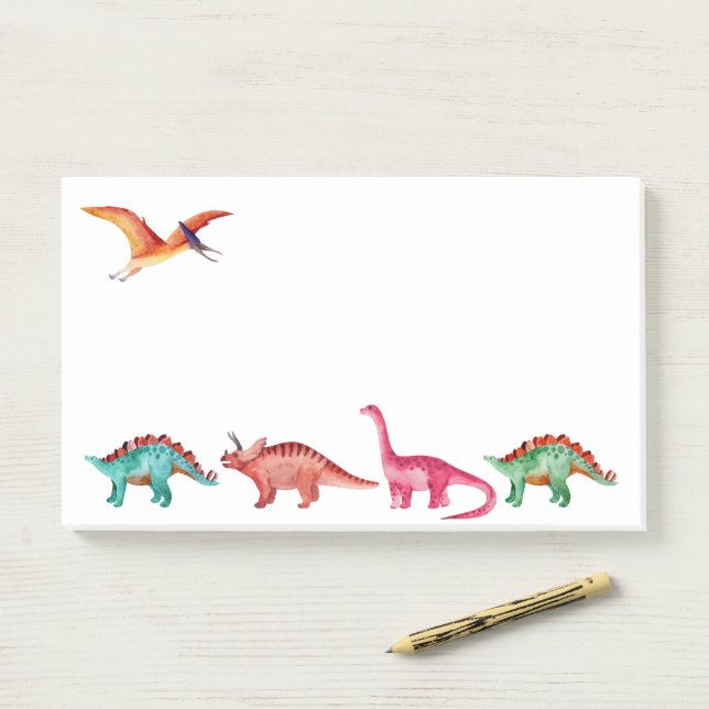 Colourful Watercolor Dinosaur  Post-it Notes (On Desk)