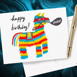 Colourful Watercolor Donkey Piñata HAPPY BIRTHDAY Postcard
