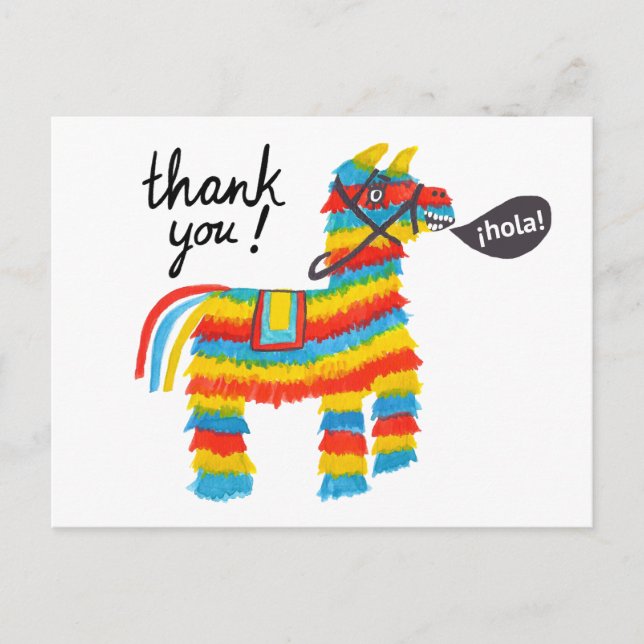Colourful Watercolor Donkey Piñata THANK YOU Postcard (Front)