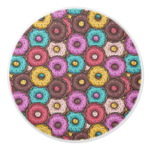 Colourful Watercolor Doughnuts with Sprinkles Patt Ceramic Knob
