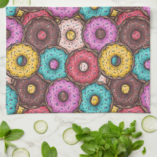Colourful Watercolor Doughnuts with Sprinkles Patt Tea Towel